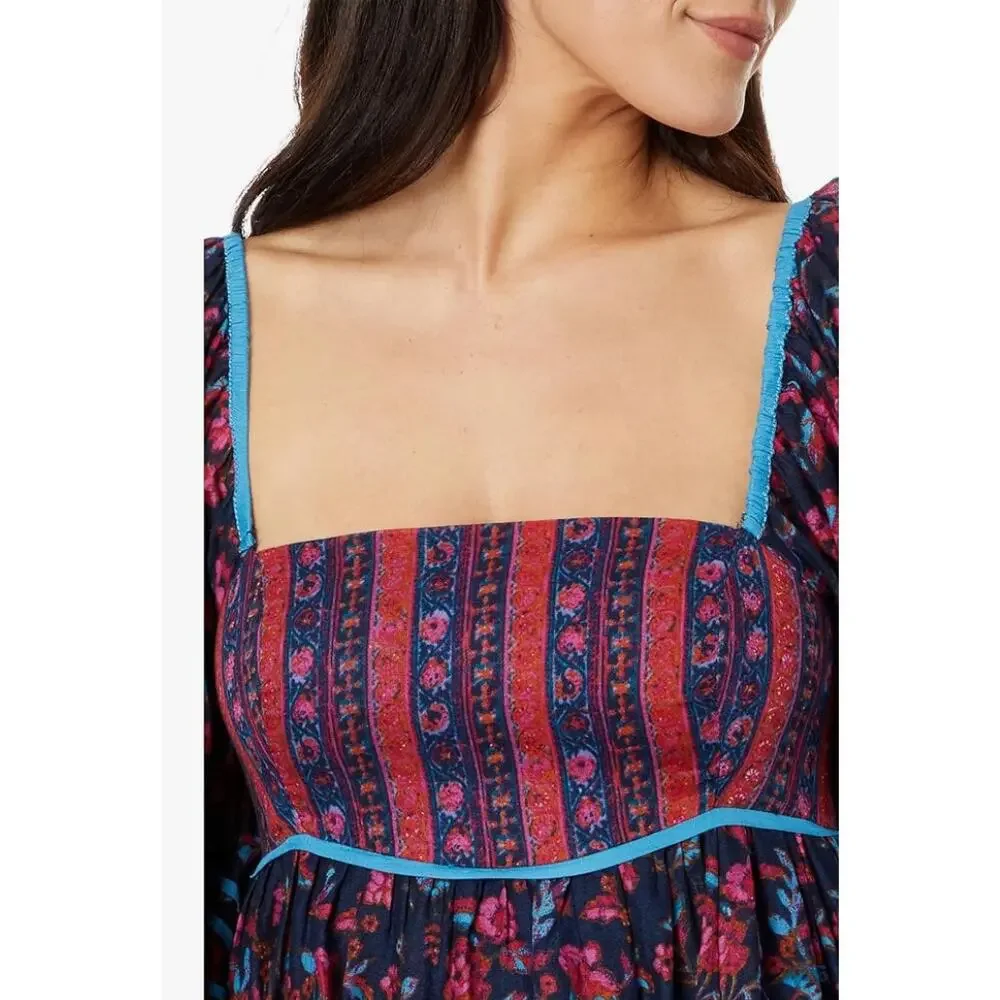 Free People Floral Mini Dress - Navy and Pink - Picture 2 of 6
